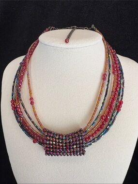 12” Multi-Strand Pink Beaded Statement Necklace